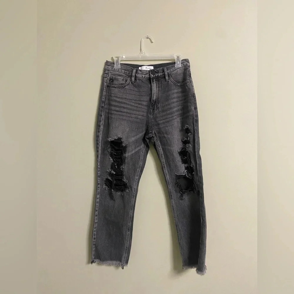 KanCan Dark Gray Jeans 27/7 Distressed/Ripped Raw Hems Charcoal